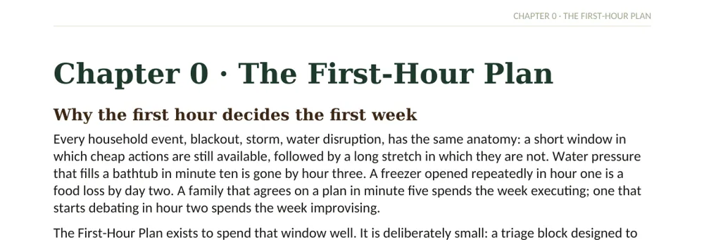 Page nine, The First-Hour Plan: water pressure that fills a bathtub in minute ten is gone by hour three