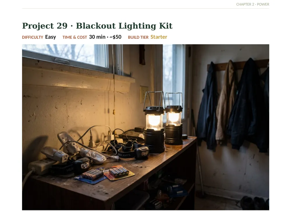 Project 29, Blackout Lighting Kit: easy, 30 minutes, about $50