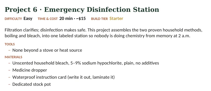 Inside The Off-Grid Handbook: Project 6 · Emergency Disinfection Station · Easy · 20 min · ~$15