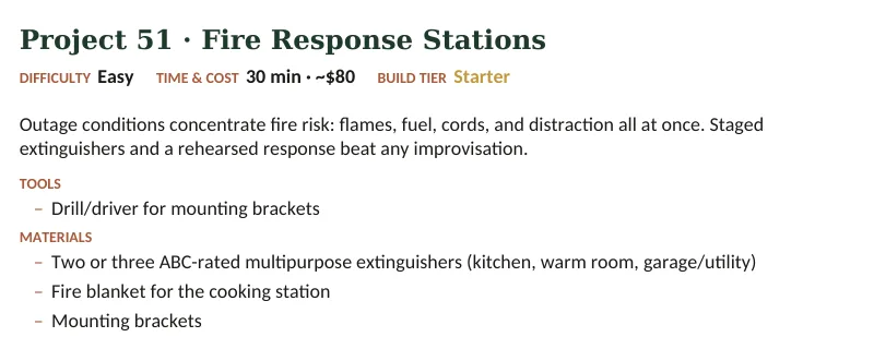 Inside The Off-Grid Handbook: Project 51 · Fire Response Stations · Easy · 30 min · ~$80