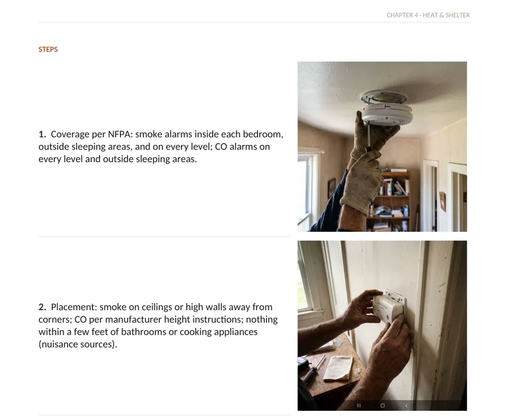 Inside The Off-Grid Handbook: Project 52 · CO & Smoke Alarm Grid · Easy · 1 hr · ~$90