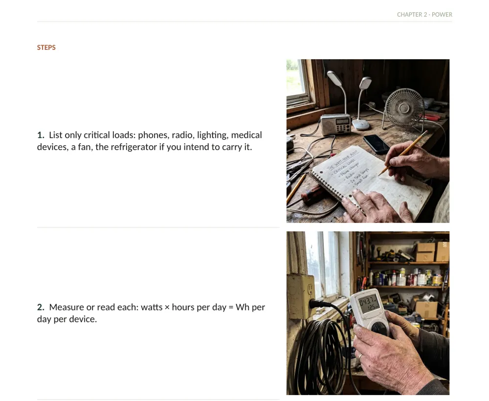 Inside The Off-Grid Handbook: Project 17 · The Watt-Hour Audit · Easy · 1 hr · $0–25