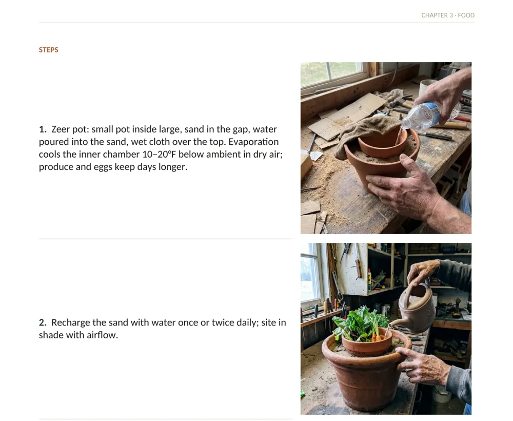 Inside The Off-Grid Handbook: Project 43 · Powerless Cold: Zeer Pot & Ice Bank · Easy · 1 hr · ~$25